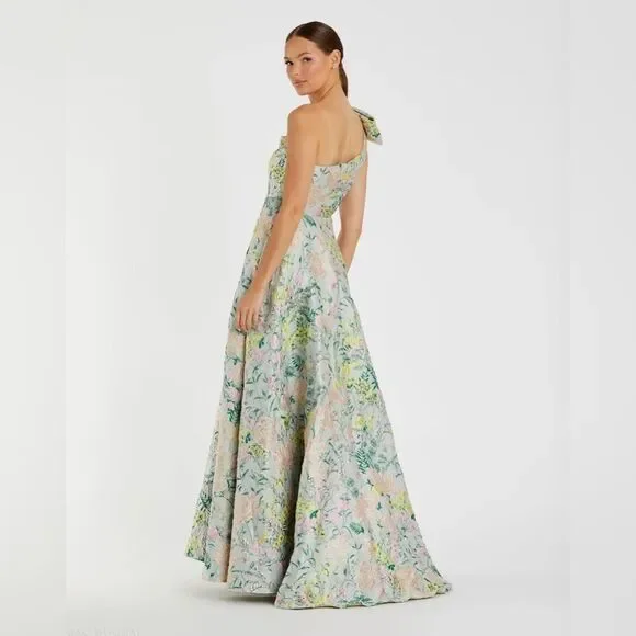 MAC DUGGAL  11919 Multicolor One Shoulder Brocade Floral Dress With Bow - Picture 7 of 16